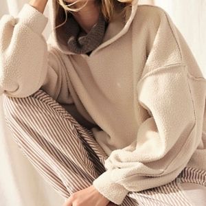 Free People Nebraska Hoodie (Fleece), Sandy Tan Combo, Size XS, NWT